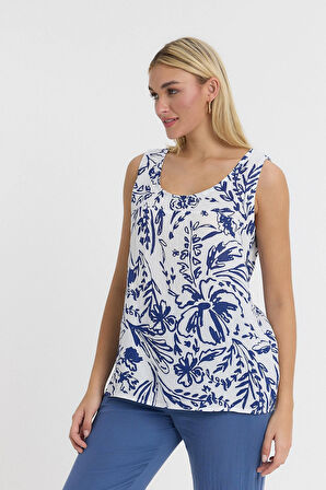 Müslin Askılı Bluz - Şal Desen Arkası Düğme Detaylı-1115