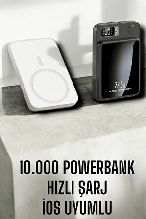 22.5W Magsafe Kablosuz Şarjlı Powerbank Dijital Ekran ve Hızlı Şarj