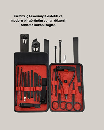 17 Parça Profesyonel Manikür Pedikür Seti Paslanmaz Çelik Siyah Kutu
