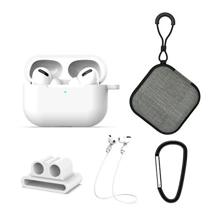 ALLY 5 in 1 Airpods Pro Kulaklık Kılıfı ve Kulaklık Koruma Çantası Full Set-(