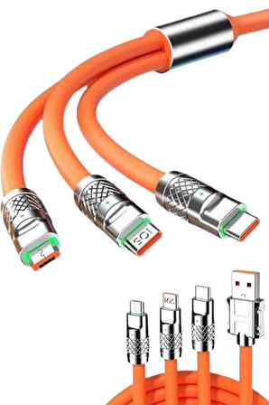 120W 3 İn 1 Uyumlu Silikon Şarj Kablosu Hızlı Şarj Kablosu