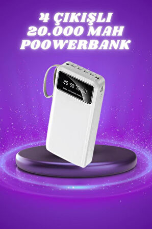 Powerbank Şarj Cihazı 4 Çıkışlı 20.000 MAH Powerbank Taşınabilir Çoklu Gir