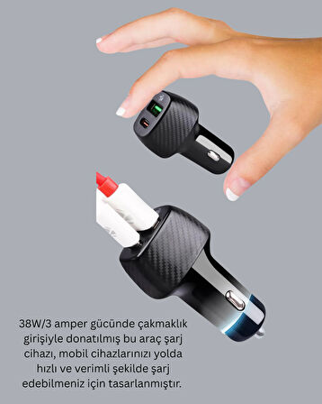 Çift Cihaz Destekli 38W Güçlü Çakmaklık Araç Şarj Cihazı