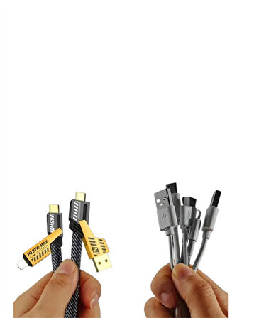 65W 4'ü 1 Arada Çoklu Şarj Kablosu – USB-C USB-A Lightning Veri ve Şarj Deste?