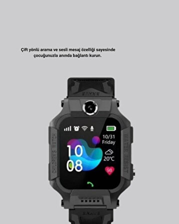 S10 Siyah Akıllı Çocuk Saati Anlık Konum Takibi ve Rota Geçmişi
