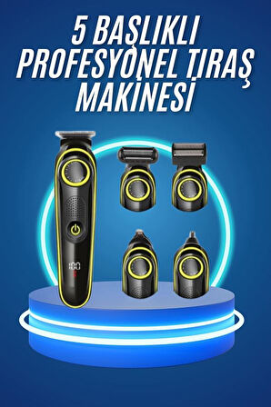 5 Başlıklı Şarjlı Tıraş Makinesi Kablosuz Saç Sakal Burun Tıraşına Uygun