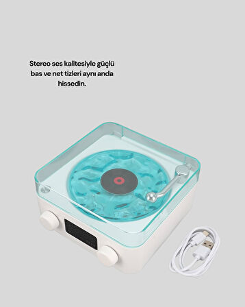 Retro Tasarımlı Gece Lambalı Bluetooth Hoparlör – Saat ve Pil Göstergeli