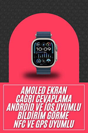 49mm Akıllı Saat Amoled Ekranlı Kadın Erkek Kol Saati Plastik Kordon