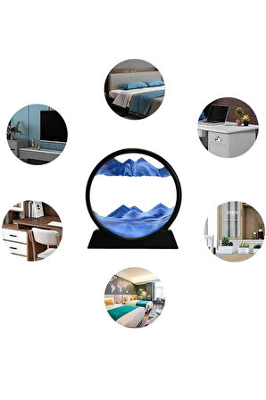 7 Inç Mavi Orta Boy Dekoratif Yuvarlak Şık Kum Tablosu Modern Dekoratif Süs