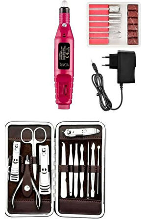 Elektrikli Manikür Pedikür Seti İkili Set 12 Parça Tırnak Bakımı Törpü Prot