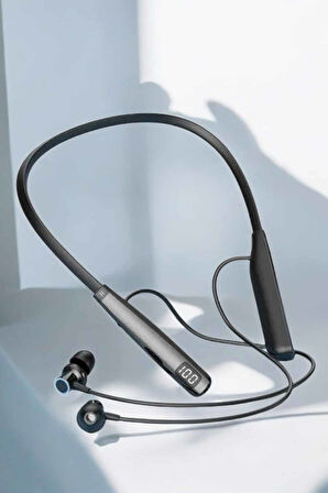 Dijital Göstergeli Kulak İçi Kablosuz Bluetooth Kulaklık Boyun Bantlı