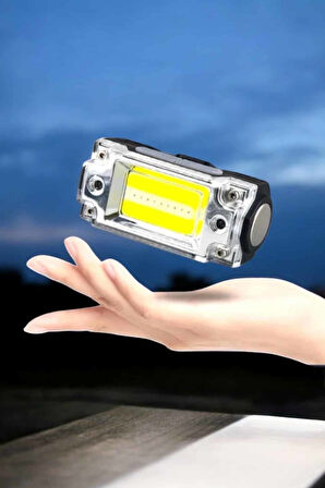 Beyaz Led Işık Sensörlü Kafa Lambası Lityum Batarya Led El Fenerli Şarjlı