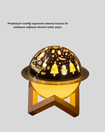 USB Projeksiyon Gece Lambası ve Hava Nemlendirici – Aromaterapi Destekli Taşına