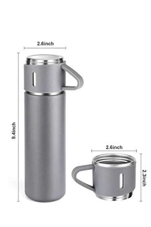 Termos Seti Paslanmaz Çelik 3 Bardaklı Vakumlu Termos Set 500 Ml 12 Saate Kadar Is