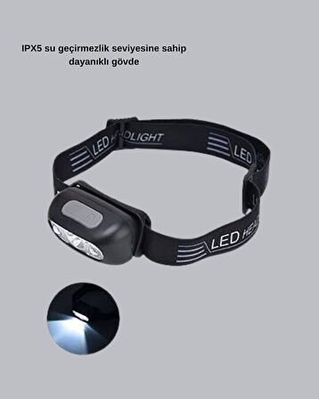IPX5 Su Geçirmez Şarjlı LED Kafa Feneri | Hareket Sensörlü Ayarlanabilir 60° F