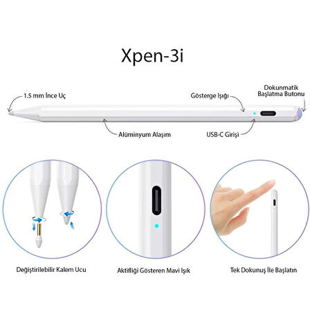 ALLY Xpen-3i iPad(2018-2025) Aktif Manyetik Kapasitif Kalem-(5775)