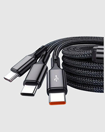 3’ü 1 Arada Hızlı Şarj Kablosu iOS Android Type-C Uyumlu ve Dayanıklı