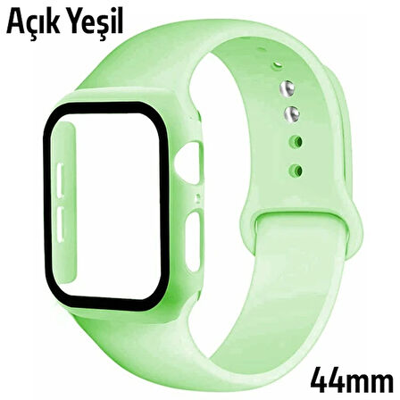 ALLY Apple Watch 4-5-6 44mm Silikon Kordon Kayış ve Ekran Koruyucu Kılıf-(5775)
