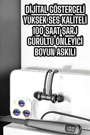 Boyun Askılı Bluetooth Kulaklık Uzun Şarj Süreli Dijital Göstergeli Kablolu