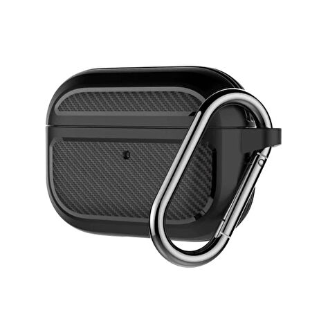 ALLY Karbon Fiber AirPods Pro Kulaklık Kancalı Silikon Koruma Kılıfı-(5775)