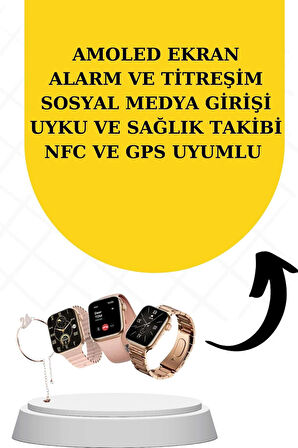 Bileklikli Amoled Ekran Akıllı Saat ve Dijital Göstergeli Kablosuz Bluetooth Kula