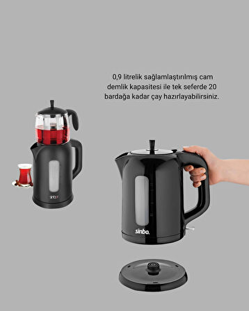 Sinbo Elektrikli Çay Makinesi 1.7 L Su Isıtıcı ve Cam Demlikli Güvenli Kullanı