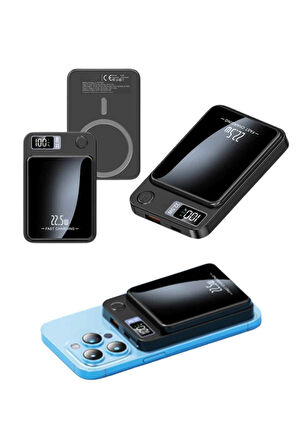 Taşınabilir Şarj Magsafe Powerbank 10.000 mAh Hızlı Şarj Led Göstergeli Kablo