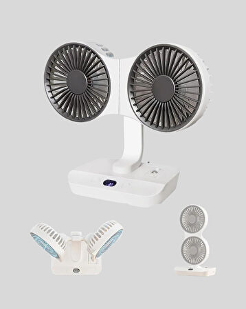 Çift Kafalı Masaüstü ve Duvar Tipi Sessiz USB Şarjlı Fan