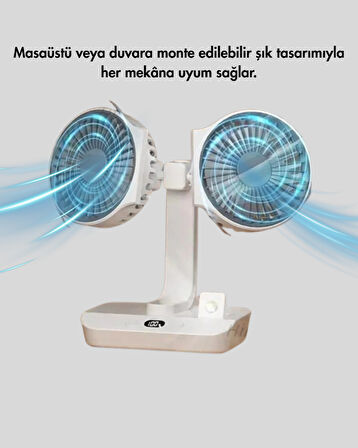 Çift Kafalı Masaüstü ve Duvar Tipi Sessiz USB Şarjlı Fan