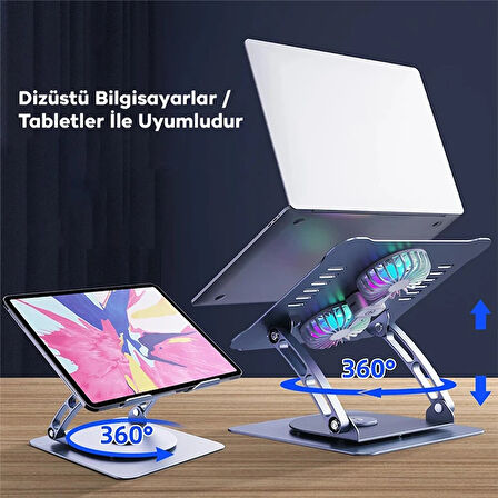 ALLY T619G 360° Dönebilen Alüminyum Alaşım Soğutucu Masaüstü Laptop Standı-