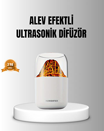 Alev Efektli Ultrasonik Uçucu Yağ Difüzörü 280ml Su Tanklı ve Sessiz Çalışm