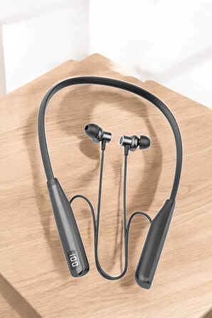 Boyun Askılı Bluetooth Kulaklık Uzun Şarj Süreli Dijital Göstergeli Kablolu