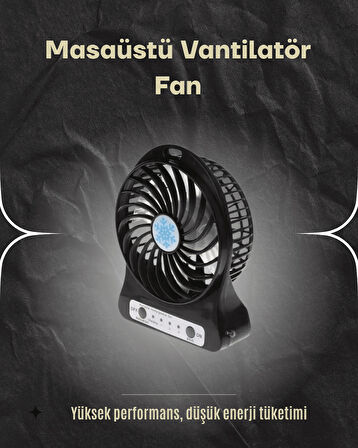 Şarjlı USB Fan – Masaüstü Mini Vantilatör Taşınabilir Işıklı 3 Kademeli 