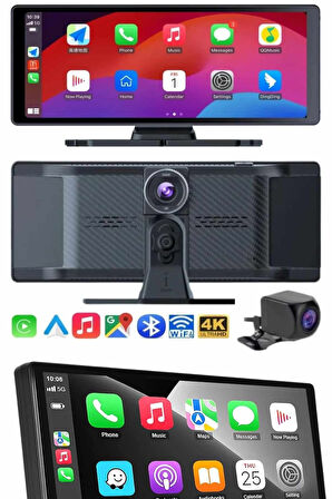 4K 10.2 İnç Çift Kameralı Araç Multimedya Ekranı CarPlay Kablosuz Tüm Cihazla