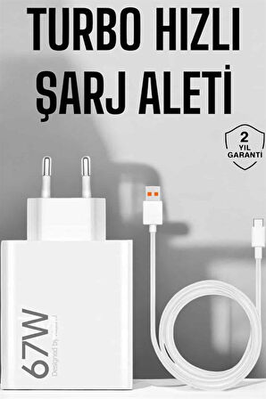 Şarj Aleti 67W Hızlı Şarj Turbo Type-C Uyumlu Şarj Adaptörü Kablosu