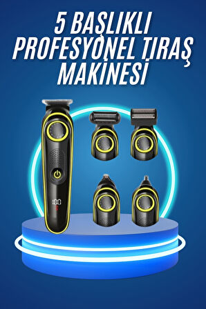 5 Başlıklı Şarjlı Tıraş Makinesi Kablosuz Saç Sakal Burun Tıraşına Uygun