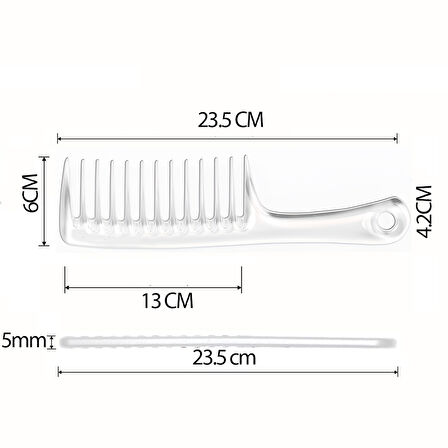HSNET Geniş Dişli Kristal Şeffaf Masaj Etkili Saç Açma Tarağı