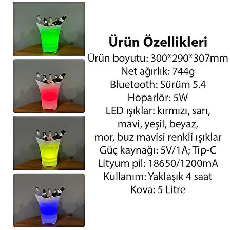 EZERE Hoparlör Buz kovası 5l Bluetooth Hoparlör Ile Renkli Buz kovası Led-(5775)
