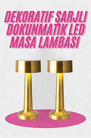 Altın Rengi Masa ve Gece Lambası Dokunmatik Şarjlı Masa Lambası