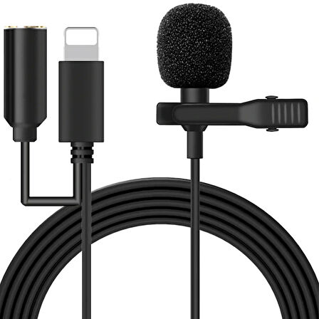 ALLY iPhone Lightning Yaka Mikrofonu+3.5MM jack Profesyonel Youtuber Mikrofonu-(5775