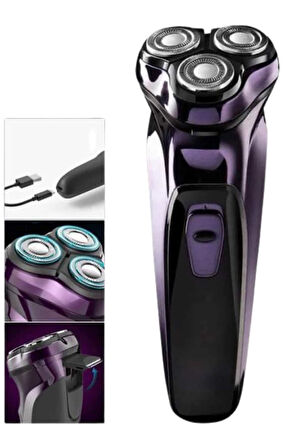 3 Bıçaklı Döner Başlıklı Sakal Sıfır Alma Tıraş Makinesi Profesyonel Pasl