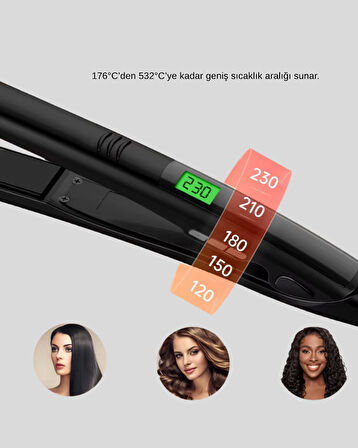 Isı Ayarlı Saç Düzleştirici Titanyum Seramik Plaka Dijital Ekran