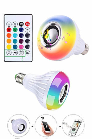Kumandalı RGB Led Işık Bluetooth Hoparlör Ses Lambası Renkli Ampul