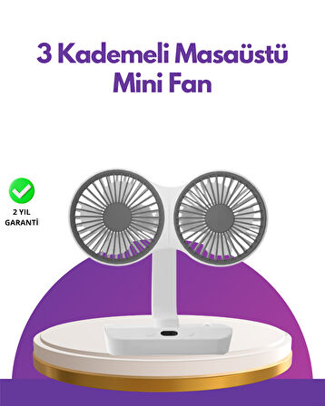 4 Kademeli Hız Ayarlı USB Şarjlı Çift Taraflı Masaüstü Vantilatör