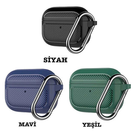 ALLY Karbon Fiber AirPods Pro Kulaklık Kancalı Silikon Koruma Kılıfı-(5775)