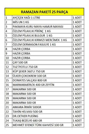 Ramazan Erzak Yardım Paketi 25 Parça Kumanya Kolisi