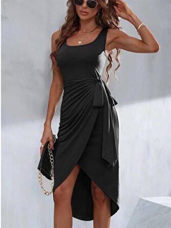 Markano Askılı Yandan Bağlamalı Sandy Kumaş Elbise