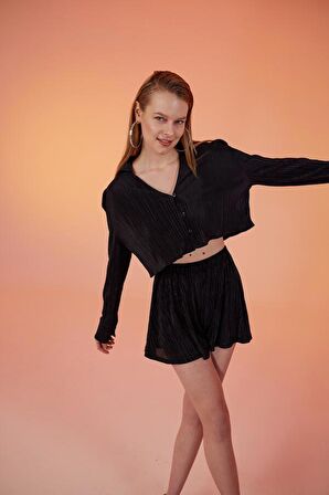 Markano Comfy Crop Gömlek Siyah
