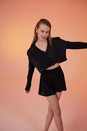 Markano Comfy Crop Gömlek Siyah