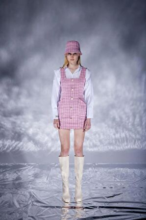 Markano Tweed Elbise Pembe